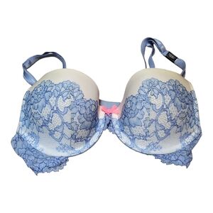 Victoria's Secret Blue and Ivory Dream Angels Perfect Coverage Lace Bra-Sz 34B